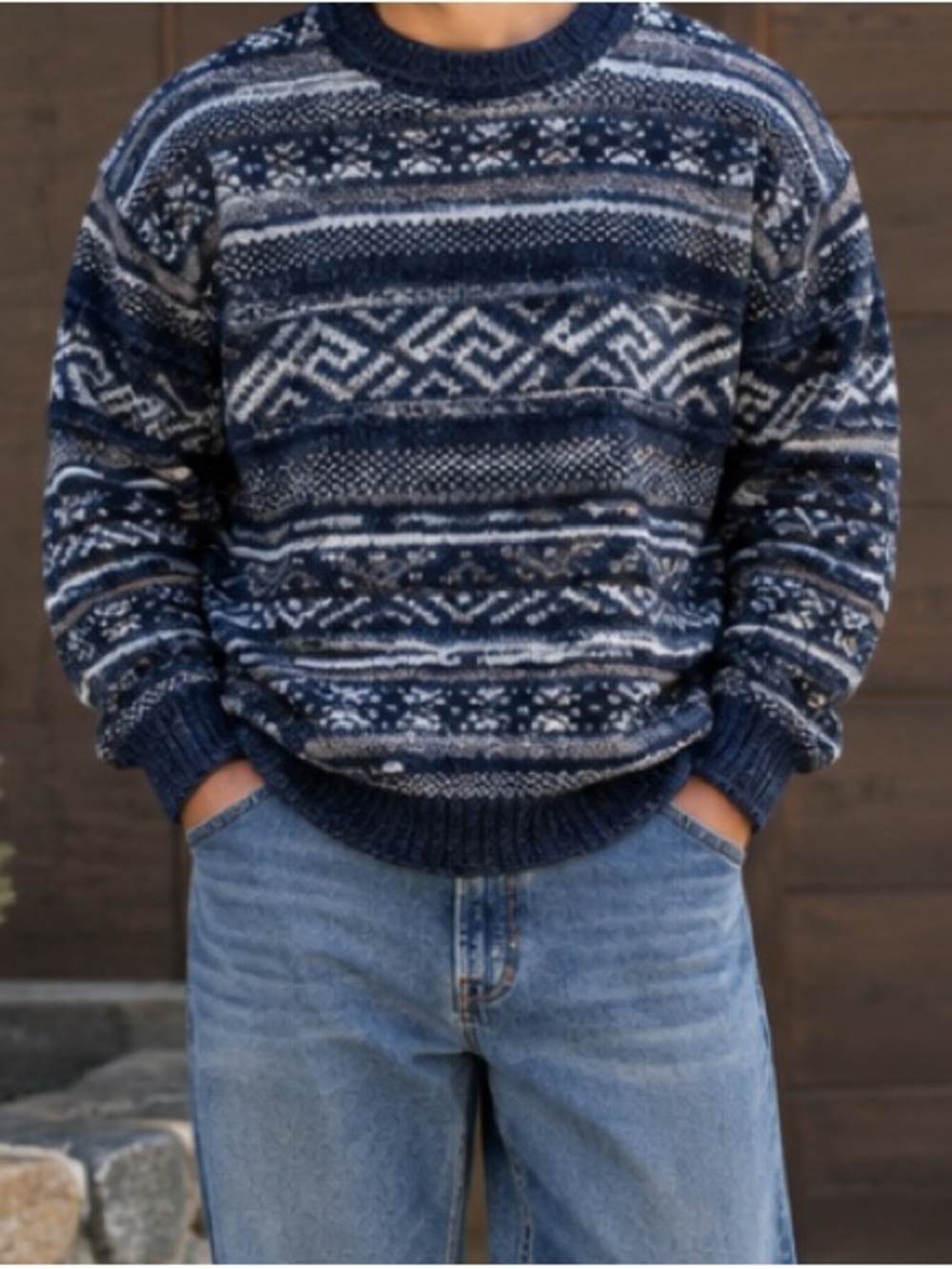 Bugle Boy Company Men's Geometric Wool Sweater Large
